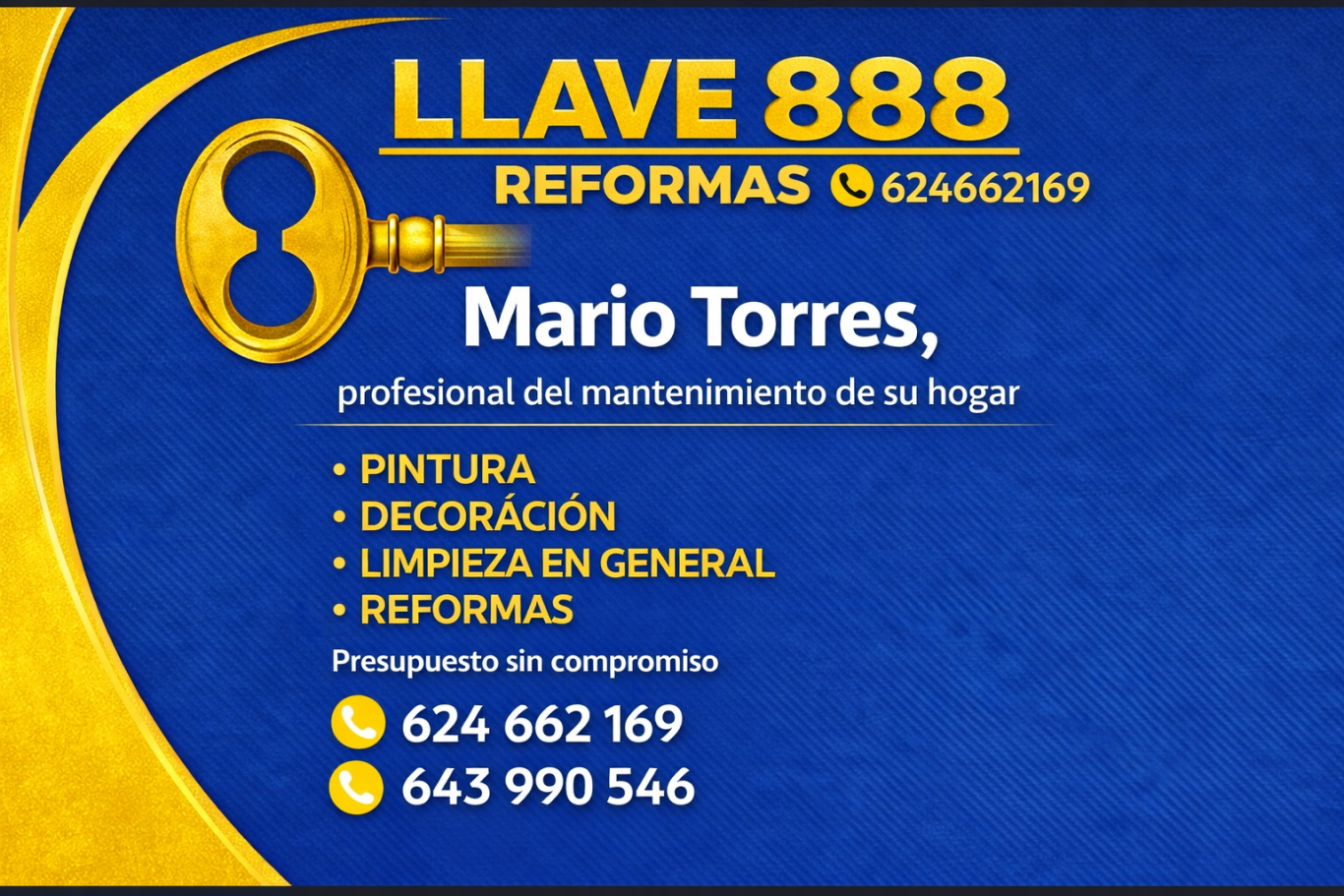 Tarjeta de visita de "La Llave", ofrece servicios de pintura, decoración y limpieza.